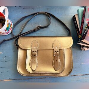 Metallic olive green saddle satchel bag  full leather